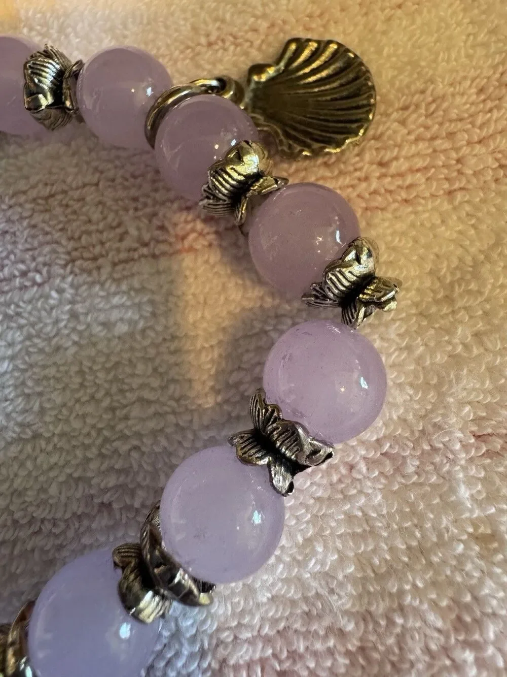 Lavender Bead‎ Stretch Bracelet Silver Butterfly Spacers Seashell Charm Boho